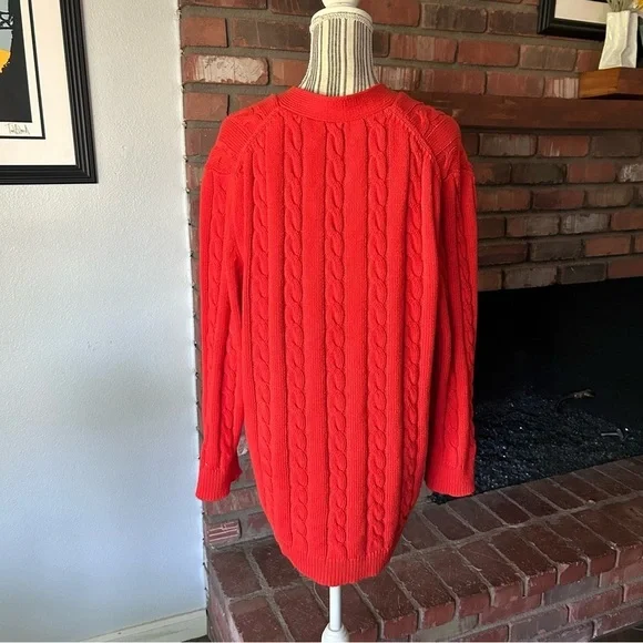 THE GREAT Cable Grandpa Cardigan in Habanero Orange Red Sz XS - Picture 8 of 11